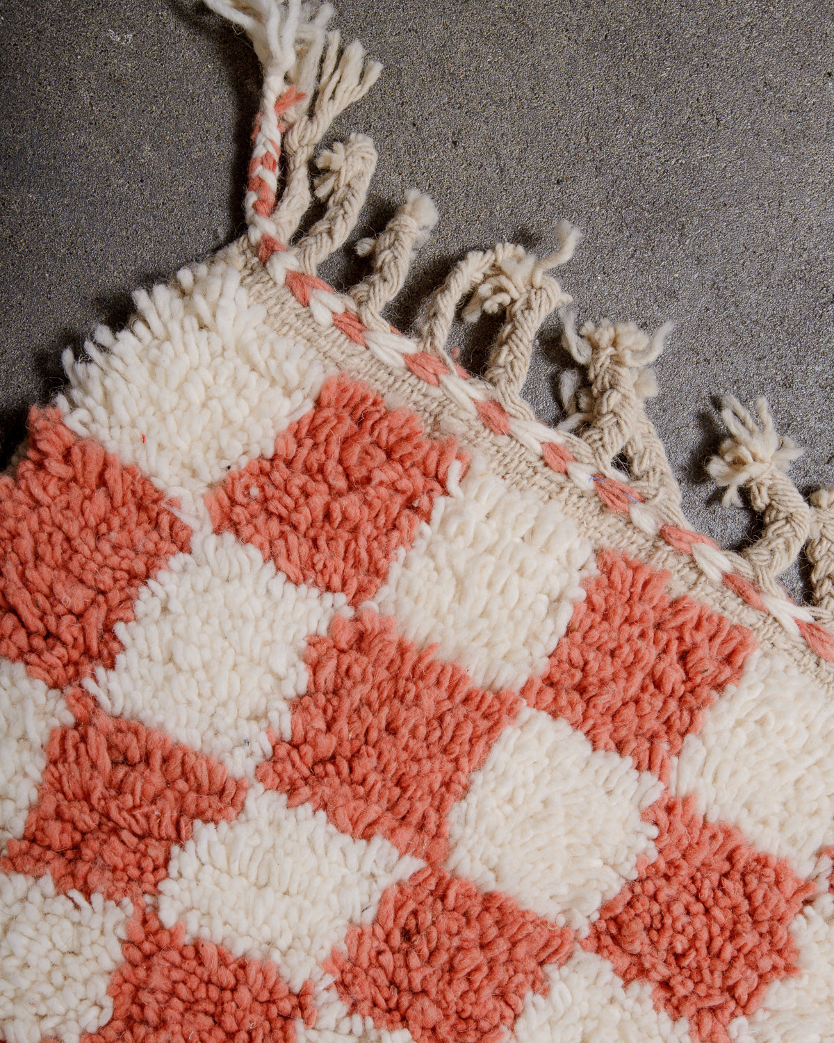 Modern, designer, handcrafted Berber rug from Morocco. Beniourain carpet with beautiful colours and patterns and fluffy wool texture.